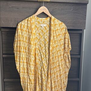 LOFT Mustard Floral Open Cardigan